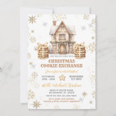 クリスマスクッキー交換金ゴールドスノーフレークパーティー 招待状 (正面)