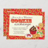 クリスマスクッキー交換&エチケット赤招待状 招待状 (正面/裏面)