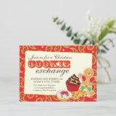 クリスマスクッキー交換&エチケット赤招待状 招待状 (スタンド正面)