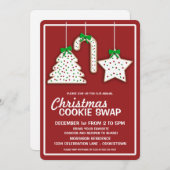 クリスマスクッキー交換（赤）パーティの招待状 招待状 (正面/裏面)