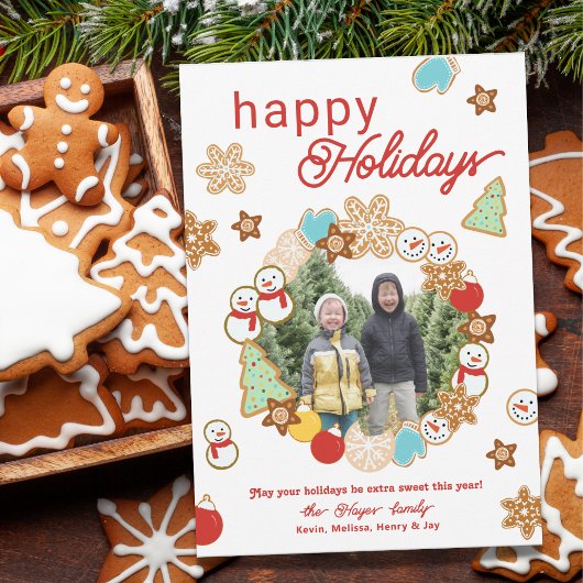 クリスマスクッキー写真リースハッピーホリデー シーズンカード