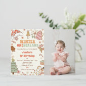 クリスマスクッキー冬のオーネダーランド誕生日写真 招待状 (スタンド正面)