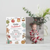 クリスマスクッキー冬のオーネダーランド誕生日写真 招待状 (スタンド正面)