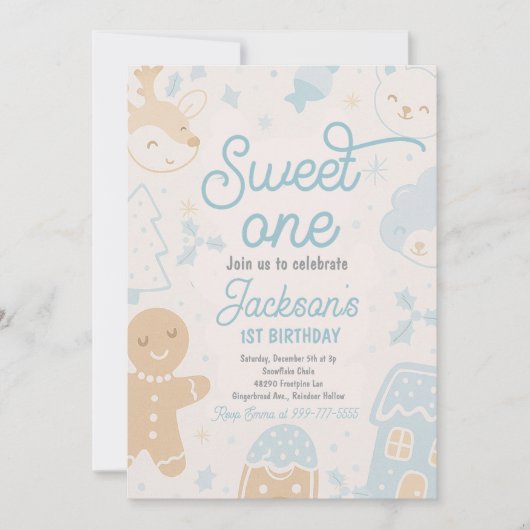 クリスマスクッキー最初の誕生日ボーイ 招待状 (正面)