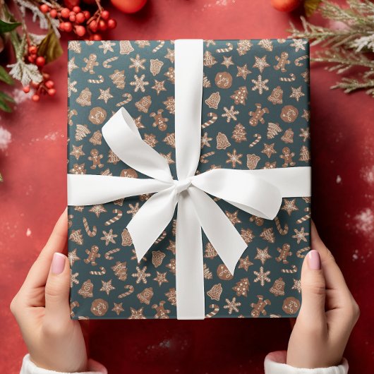 クリスマスクッキー緑のパターン ラッピングペーパー