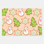 クリスマスクッキー雪だるまツリー星模様 ラッピングペーパーシート (正面2)