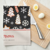 クリスマスクッキー雪片モノグラム キッチンタオル (四つ折り)