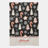 クリスマスクッキー雪片モノグラム キッチンタオル (縦)