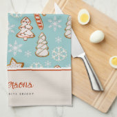 クリスマスクッキー青モノグラム キッチンタオル (四つ折り)