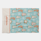 クリスマスクッキー青モノグラム キッチンタオル (横)