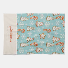 クリスマスクッキー青モノグラム キッチンタオル
