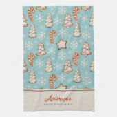 クリスマスクッキー青モノグラム キッチンタオル (縦)