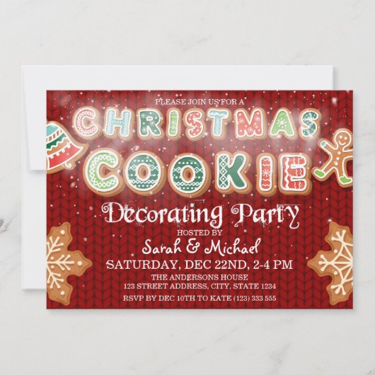 クリスマスクッキー飾のパーティーパーソナライズされた 招待状 (正面)