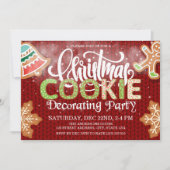 クリスマスクッキー飾のパーティー赤い緑 招待状 (正面)