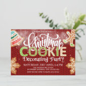 クリスマスクッキー飾のパーティー赤い緑 招待状 (スタンド正面)