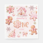 クリスマスクッキー1st誕生日ガールピンク スタンダードランチョンナプキン (正面)