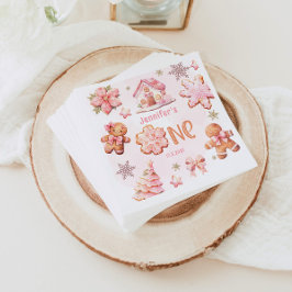 クリスマスクッキー1st誕生日ガールピンク スタンダードランチョンナプキン