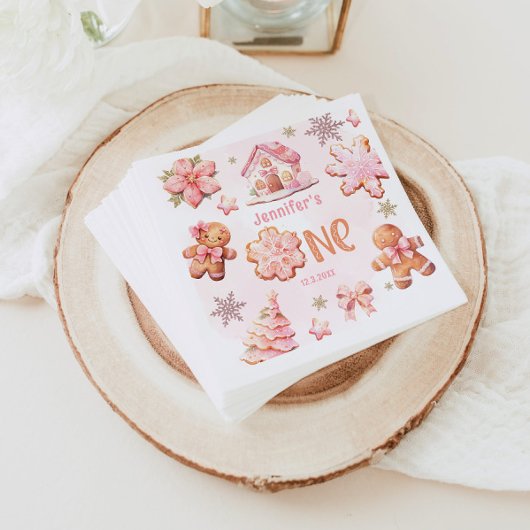クリスマスクッキー1st誕生日ガールピンク スタンダードランチョンナプキン