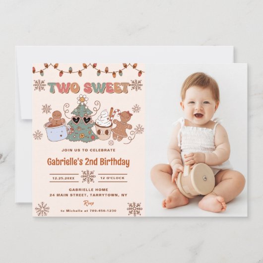 クリスマスクッキー2つの甘い2番目の誕生日の写真 招待状 (正面)