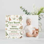 クリスマスクッキー2つの甘い2番目の誕生日の写真 招待状 (スタンド正面)