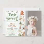 クリスマスクッキー2つの甘い2番目の誕生日の写真 招待状 (正面)