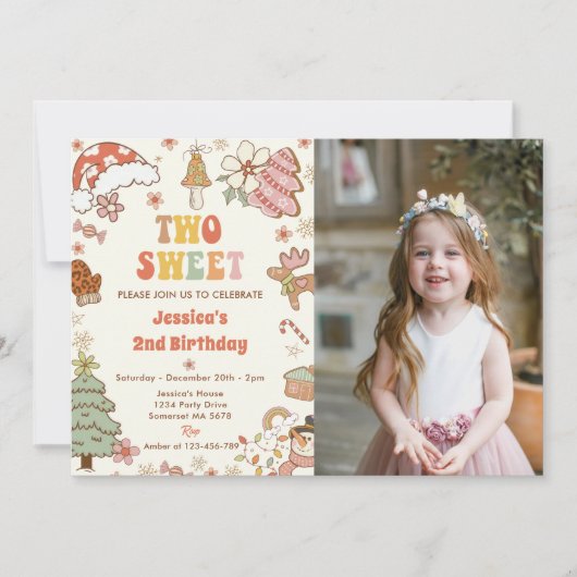 クリスマスクッキー2つの甘い2番目の誕生日の写真 招待状 (正面)