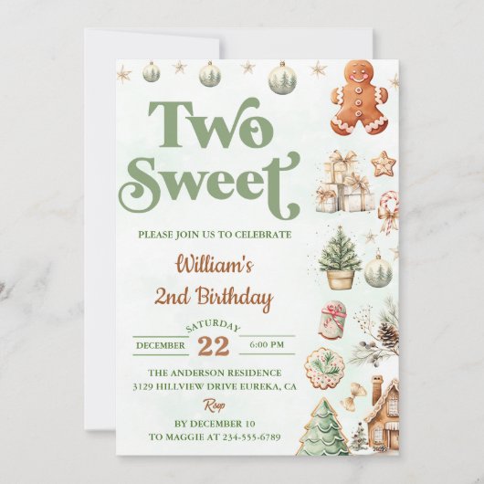 クリスマスクッキー2つの甘い2番目の誕生日パーティー 招待状 (正面)