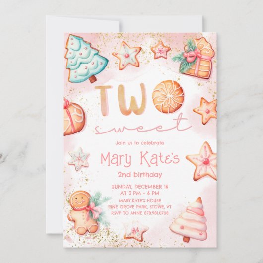 クリスマスクッキー2つの甘い2番目の誕生日パーティー 招待状 (正面)