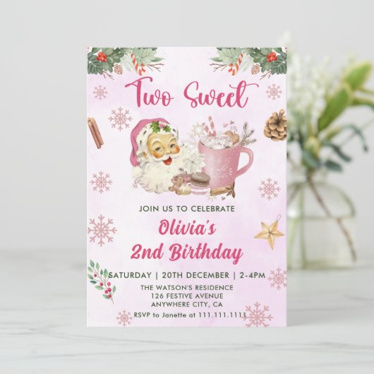 クリスマスクッキー2つの甘い2番目の誕生日パーティー 招待状 (スタンド正面)