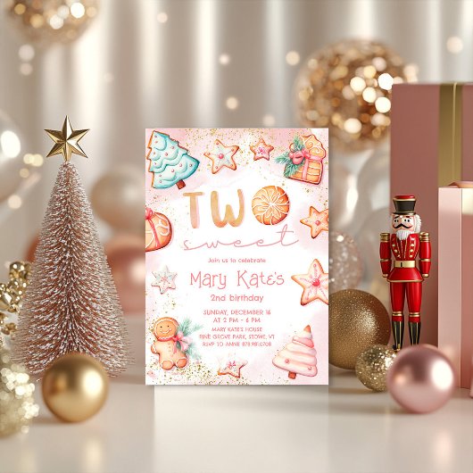 クリスマスクッキー2つの甘い2番目の誕生日パーティー 招待状