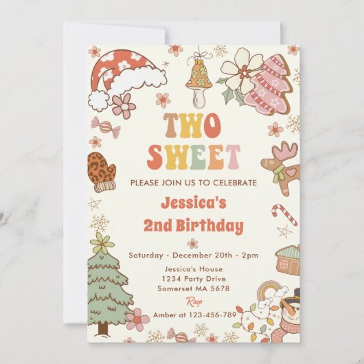 クリスマスクッキー2つの甘い2番目の誕生日パーティー 招待状 (正面)