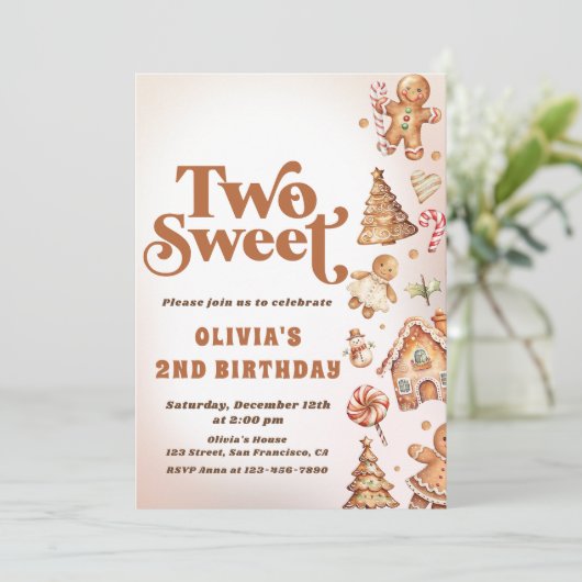 クリスマスクッキー2つの甘い2番目の誕生日パーティー 招待状 (スタンド正面)