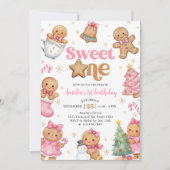 クリスマスクッキー スイートワン 1歳 誕生日パーティー 招待状 (正面)
