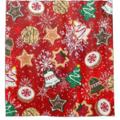 クリスマスクッキー&スノーフレーク赤シャワーカーテン シャワーカーテン (正面)