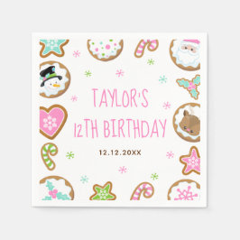 クリスマスクッキー 誕生日会 ピンクとグリーン スタンダードカクテルナプキン