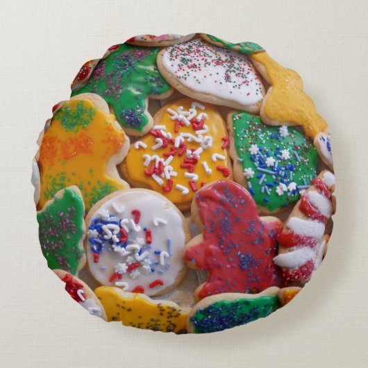 クリスマスクッキーIカラフルホリデーベーキング ラウンドクッション (正面)