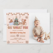 クリスマスクッキーOh何おもしろい誕生日パーティー写真 招待状 (正面)