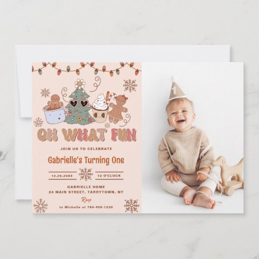 クリスマスクッキーOh何おもしろい誕生日パーティー写真 招待状 (正面)