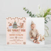 クリスマスクッキーOh何おもしろい誕生日パーティー写真 招待状 (スタンド正面)