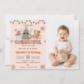 クリスマスクッキーOnederful誕生日パーティーの写真 招待状 (正面)