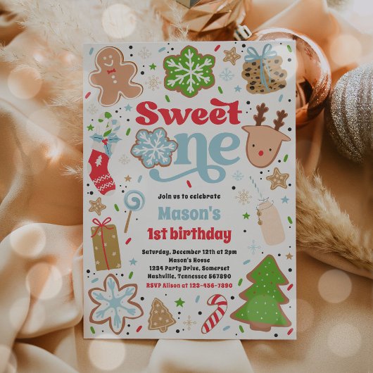 クリスマスクッキーSweet One 1st誕生日パーティー 招待状
