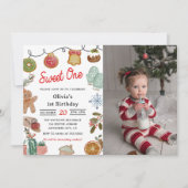 クリスマスクッキーSweet One 1st Birthday Photo 招待状 (正面)