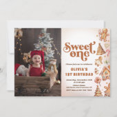 クリスマスクッキーSweet One 1st Birthday Photo 招待状 (正面)