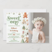 クリスマスクッキーSweet One 1st Birthday Photo 招待状 (正面)