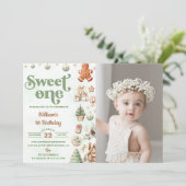 クリスマスクッキーSweet One 1st Birthday Photo 招待状 (スタンド正面)