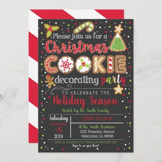 クリスマスクッキ飾ーのパーティの招待状 招待状 (正面/裏面)