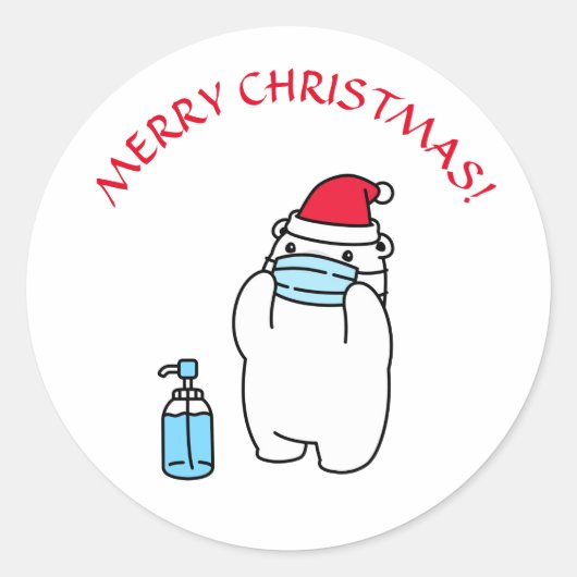 クリスマスクママスクとサンタ帽 ラウンドステッカー ラウンドシール (正面)