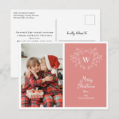クリスマスクモダンレストのピンクと白の写真 シーズンポストカード (正面/裏面)