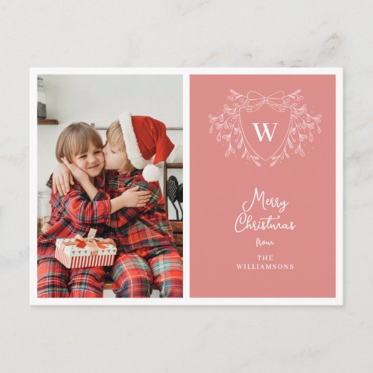 クリスマスクモダンレストのピンクと白の写真 シーズンポストカード (正面)