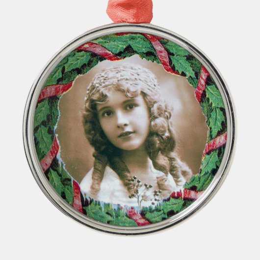 クリスマスクラウン写真テンプレート メタルオーナメント (正面)